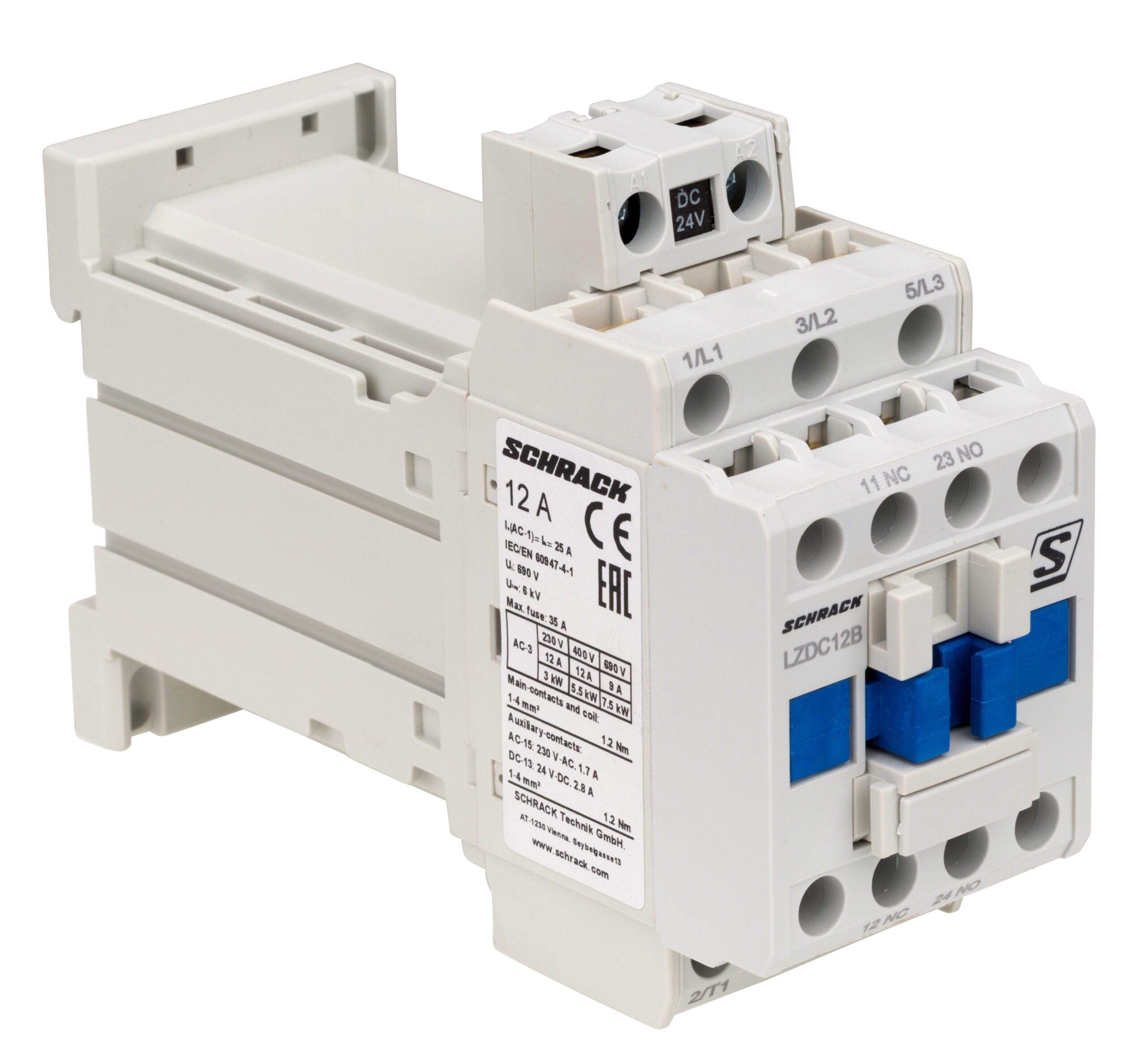 f_lzdc12b5 Contactor 3 poli CUBICO Clasic 5.5kW 12A 1ND+1NÎ24Vc.c.