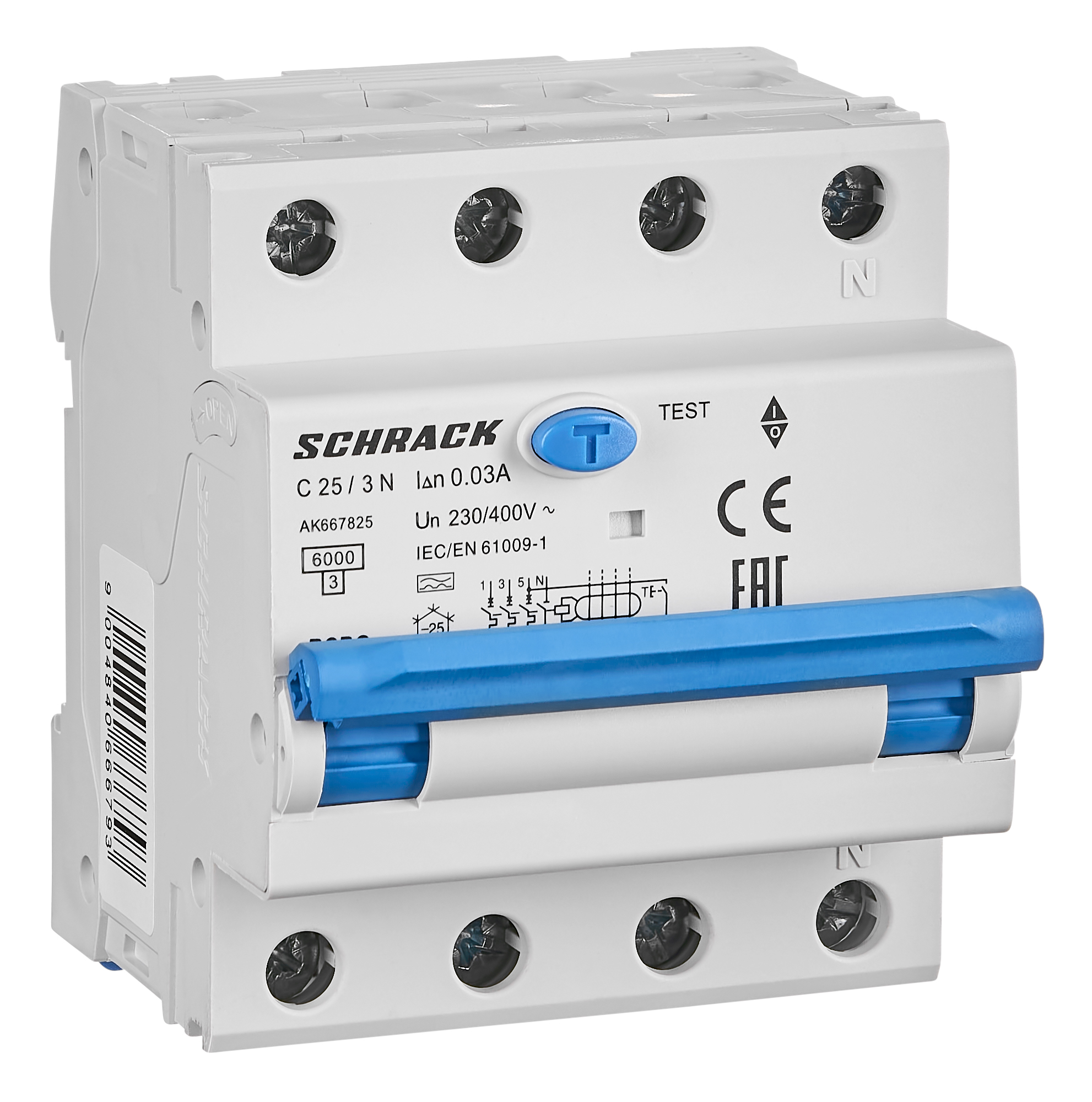 Întreruptor automat+dif. 3+N AMPARO 6kA C 25A 30mA tip A